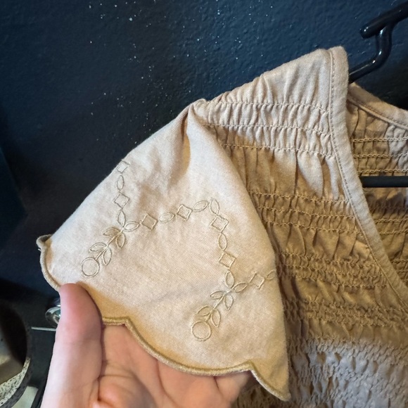 Lane Bryant Tan Short Sleeve Smocked Blouse - Picture 3 of 5